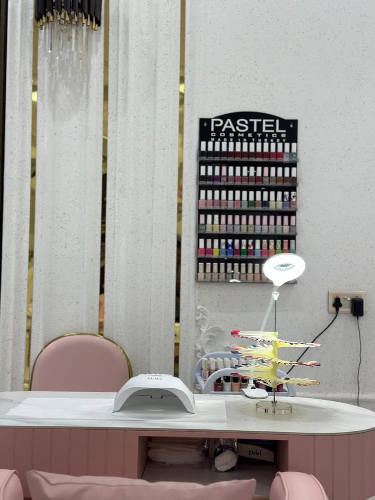 Nail care station with the full Pastel Cosmetics polish display