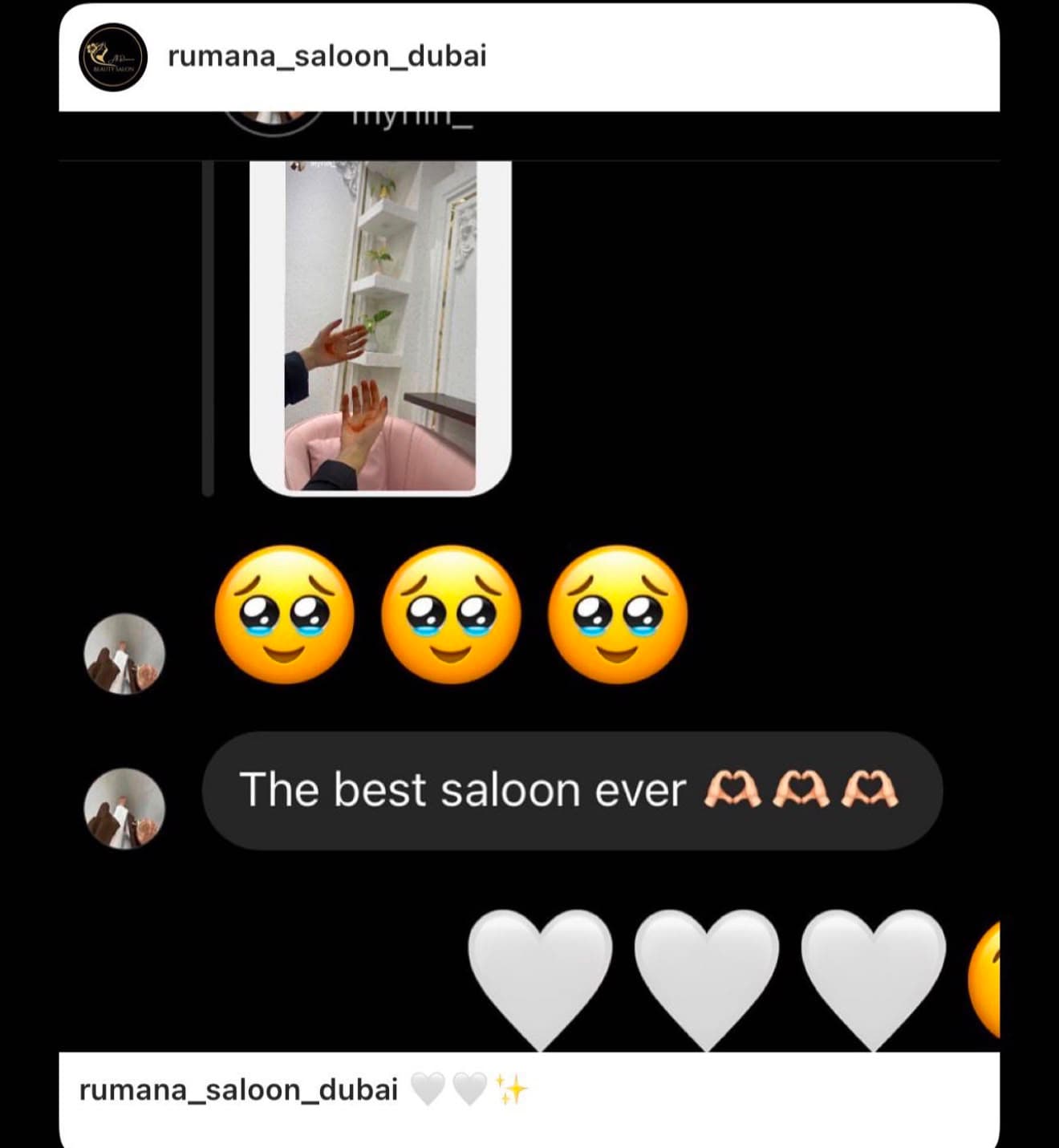 Instagram story repost calling Rumana Saloon the best saloon ever